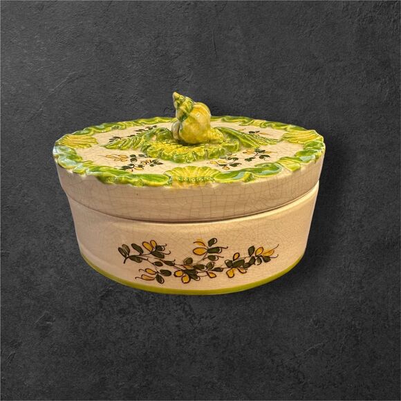 Antique Meiselman Ceramic Oval Trinket Box With Seashell Lid - 6” Made In Italy - Picture 1 of 10
